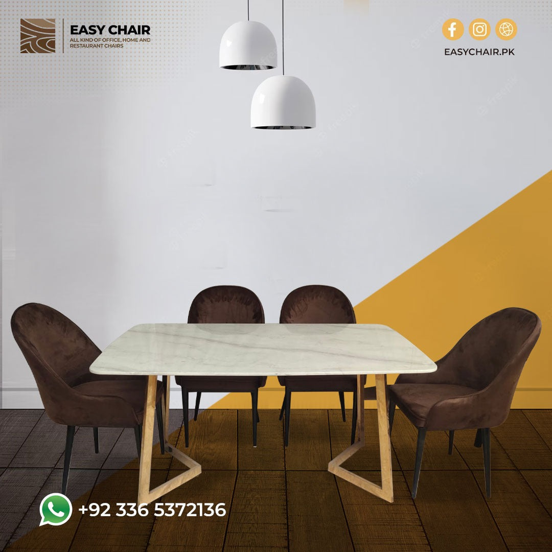 V01 Dining Table With Chair 9203 (Brown)